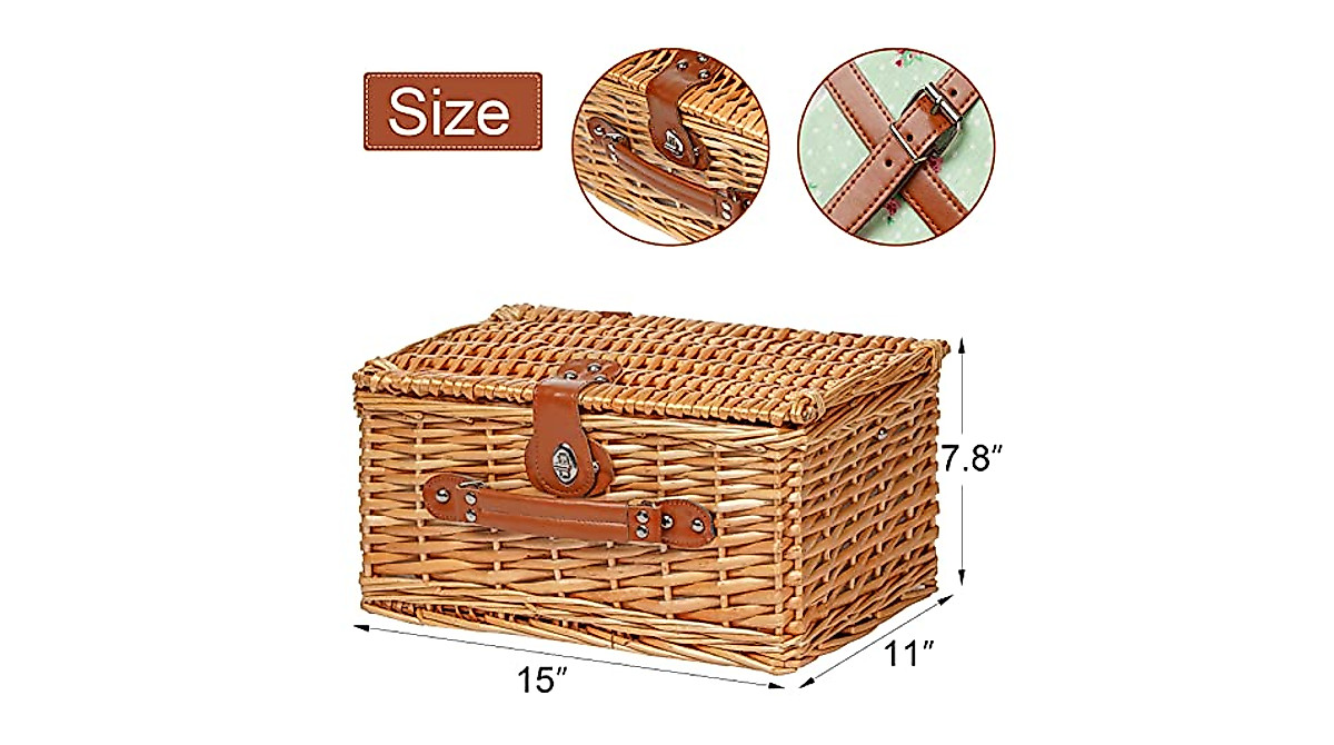 Wicker Picnic Basket for 2 | Handcrafted Willow Set for Romantic Outings