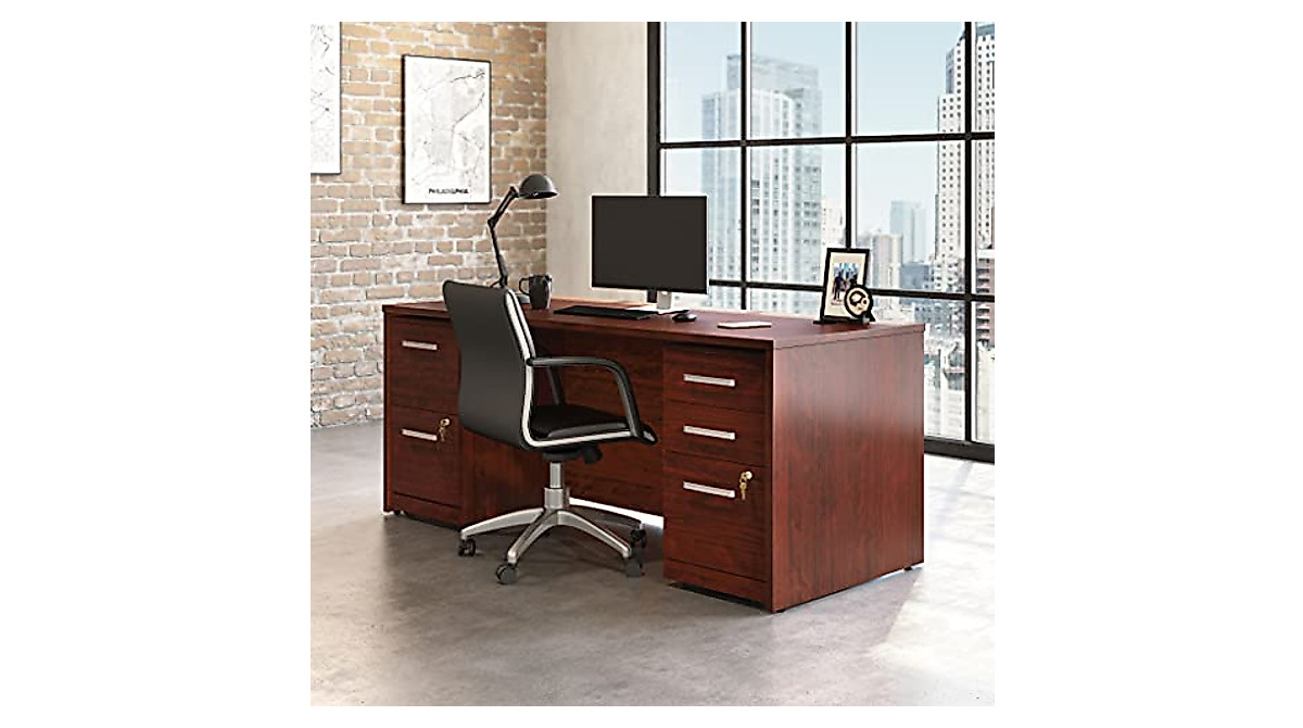 Sauder OfficeWorks Affirm Desk Set - Classic Cherry, 72x30 Workspace