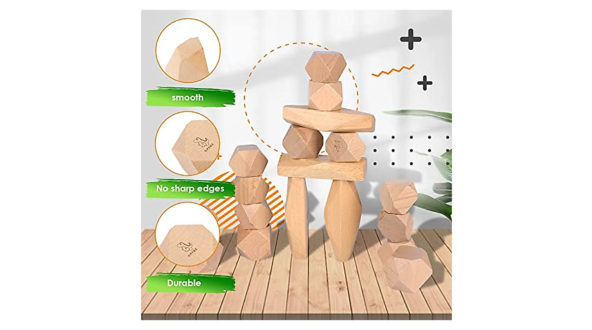 OATHX Montessori Wooden Stacking Rocks - Safe Educational Toy for Toddlers