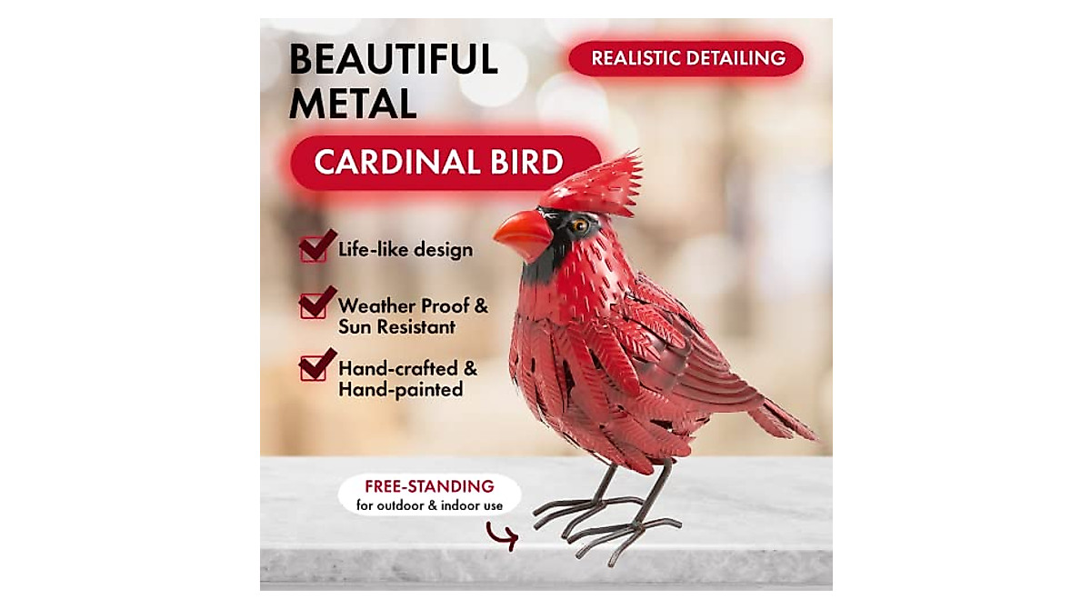 Red Cardinal Metal Bird Statue - Realistic Garden Yard Art