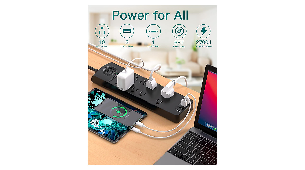 USB Wall Charger Surge Protector with 10 Outlets & USB