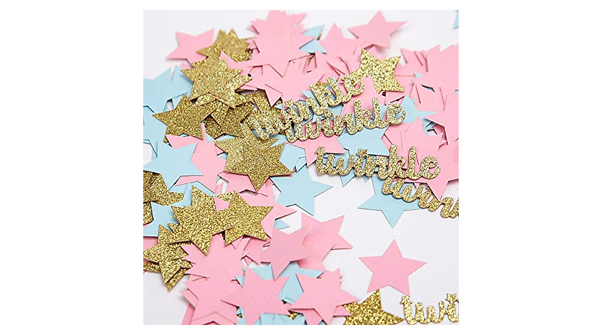 Twinkle Star Glitzer-Konfetti Für Babyparty | Gold/Rosa/Blau Mit Buchstaben | 200 Sterne + 20 Glitzerbuchstaben