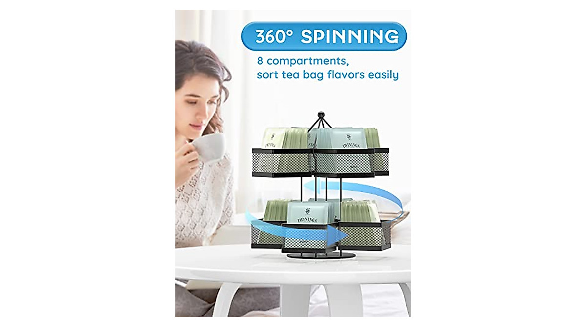 Tea Bag Organizer with Spinning Carousel for Kitchen Storage