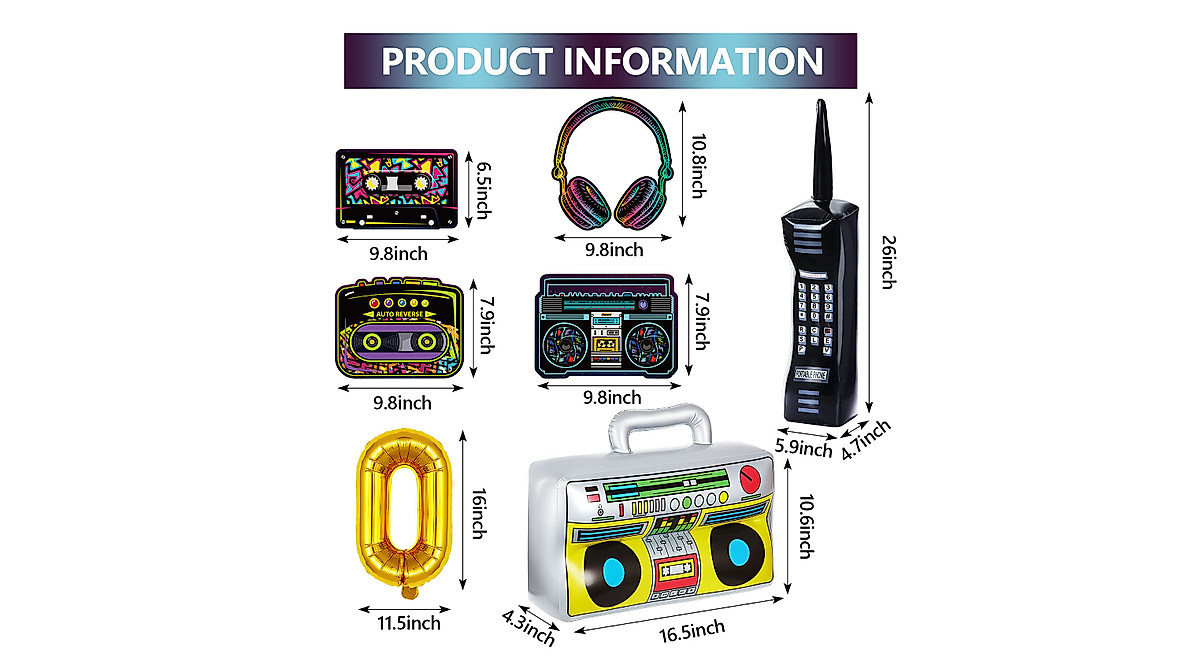Retro 80s & 90s Party Decorations Inflatable Radio & Boombox