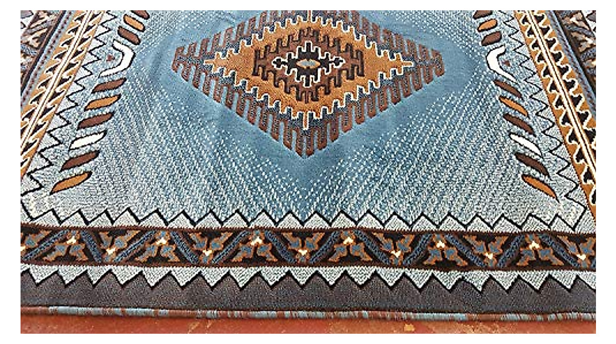 Durable Southwest Native American Blue Brown Square Rug