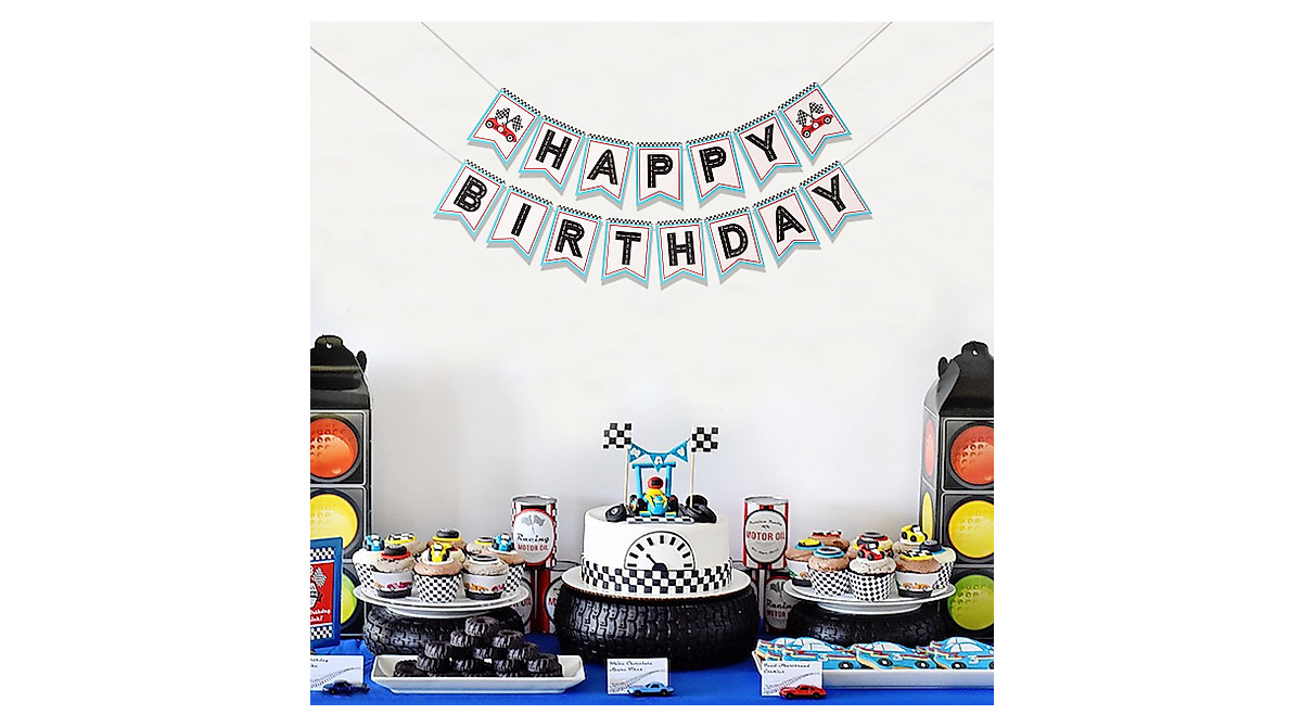 Retro Racing Happy Birthday Banner - Happy Birthday Banner, Racing ...