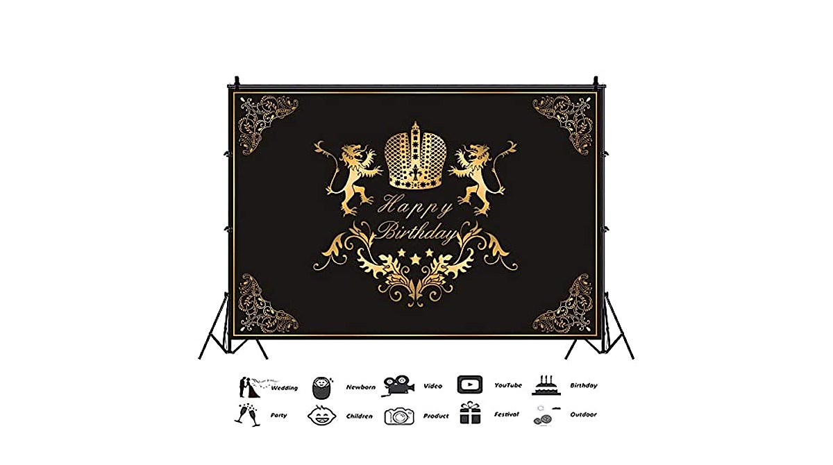 CSFOTO Black Gold Birthday Backdrop - 7x5ft Polyester