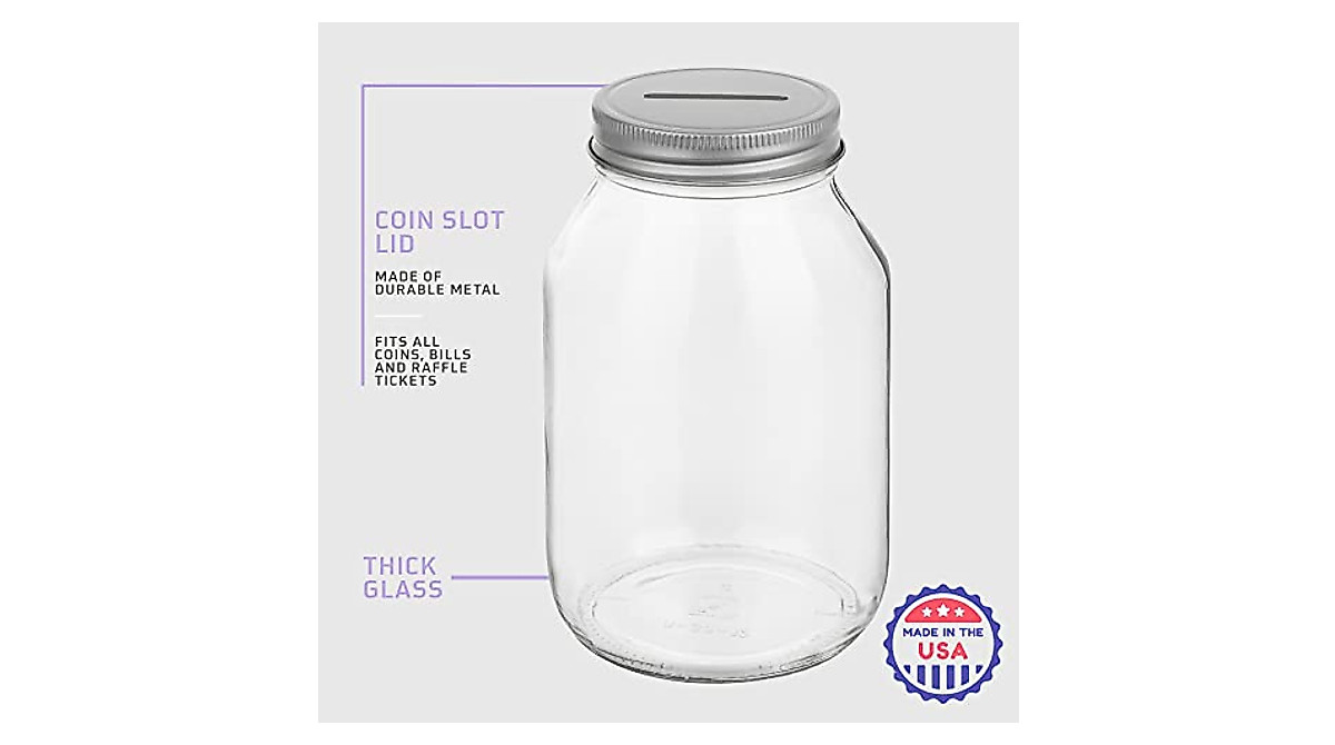 Large Coin Bank Jar - American Made Tip & Raffle Money Jar | Durable Glass