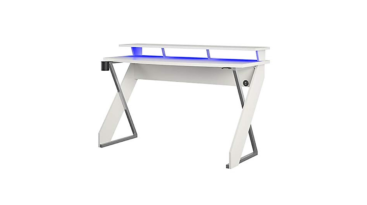 NTENSE Xtreme Gaming Desk with Riser - Ergonomic White Workspace