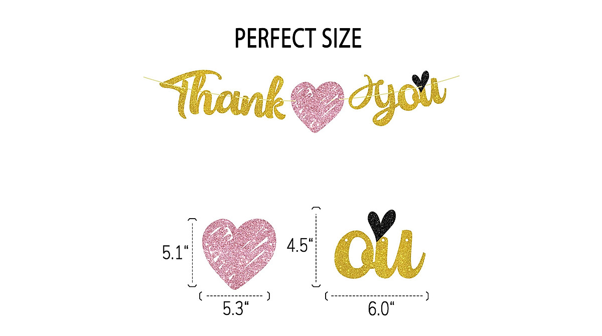 Thank You Gold Glitter Banner for Weddings & Celebrations