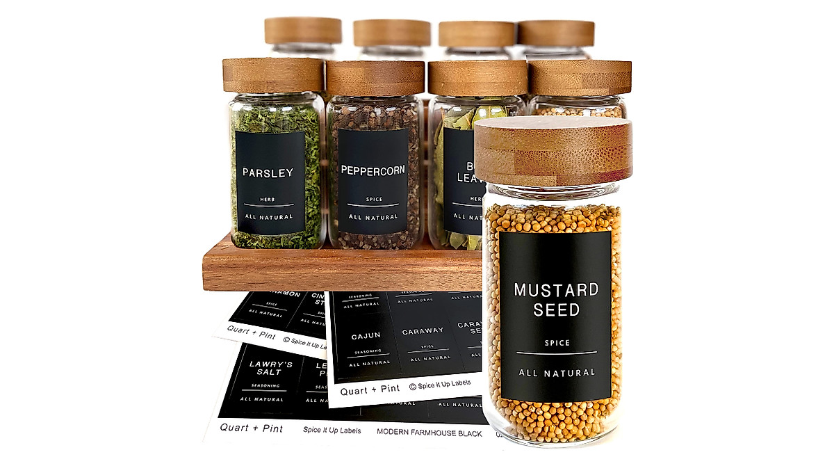Quart + Pint 160 Waterproof Spice Labels for Kitchen Organization