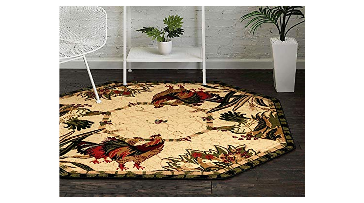 Unique Loom Barnyard Rug - French Country Rooster Design 5' Octagon