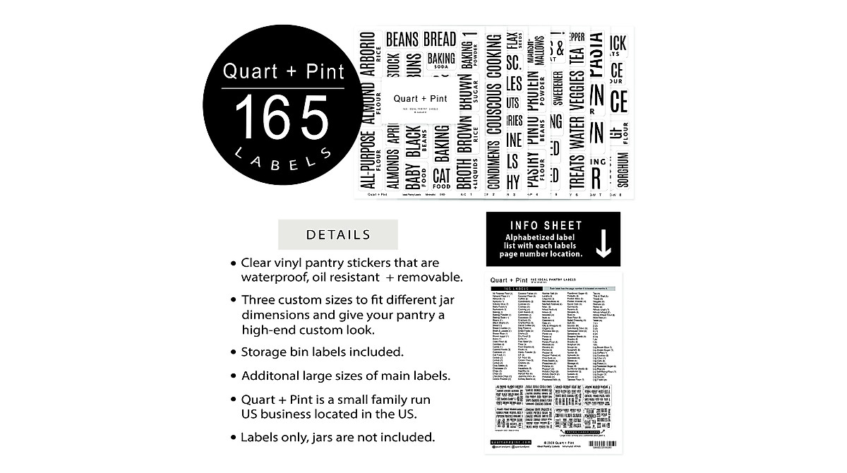 QUART + PINT Modern Kitchen Labels - Waterproof Vinyl Stickers