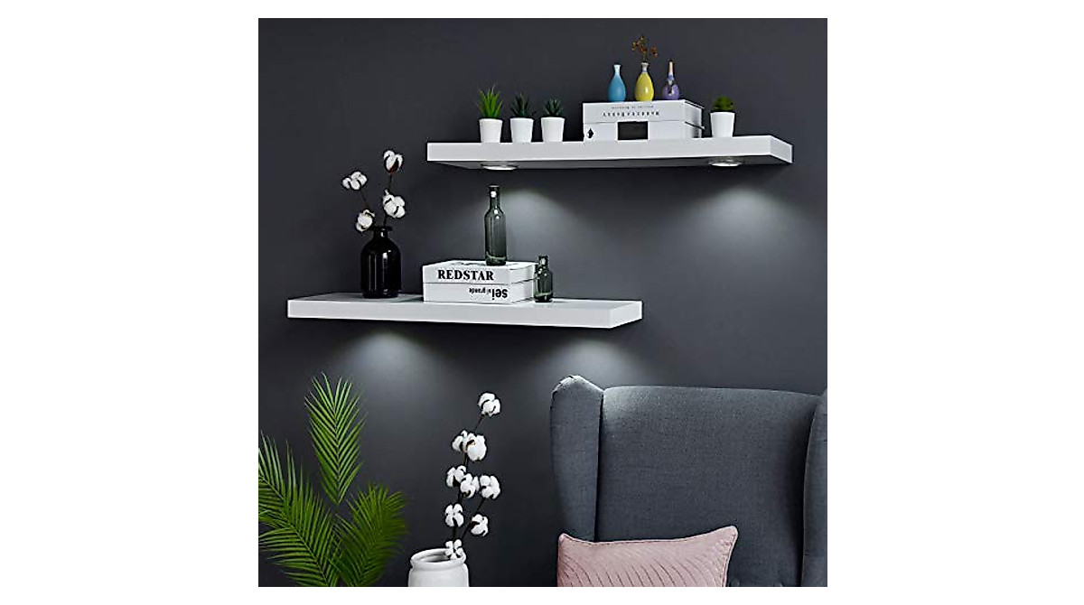 WELLAND White Floating Shelf with LED Light - 36-Inch