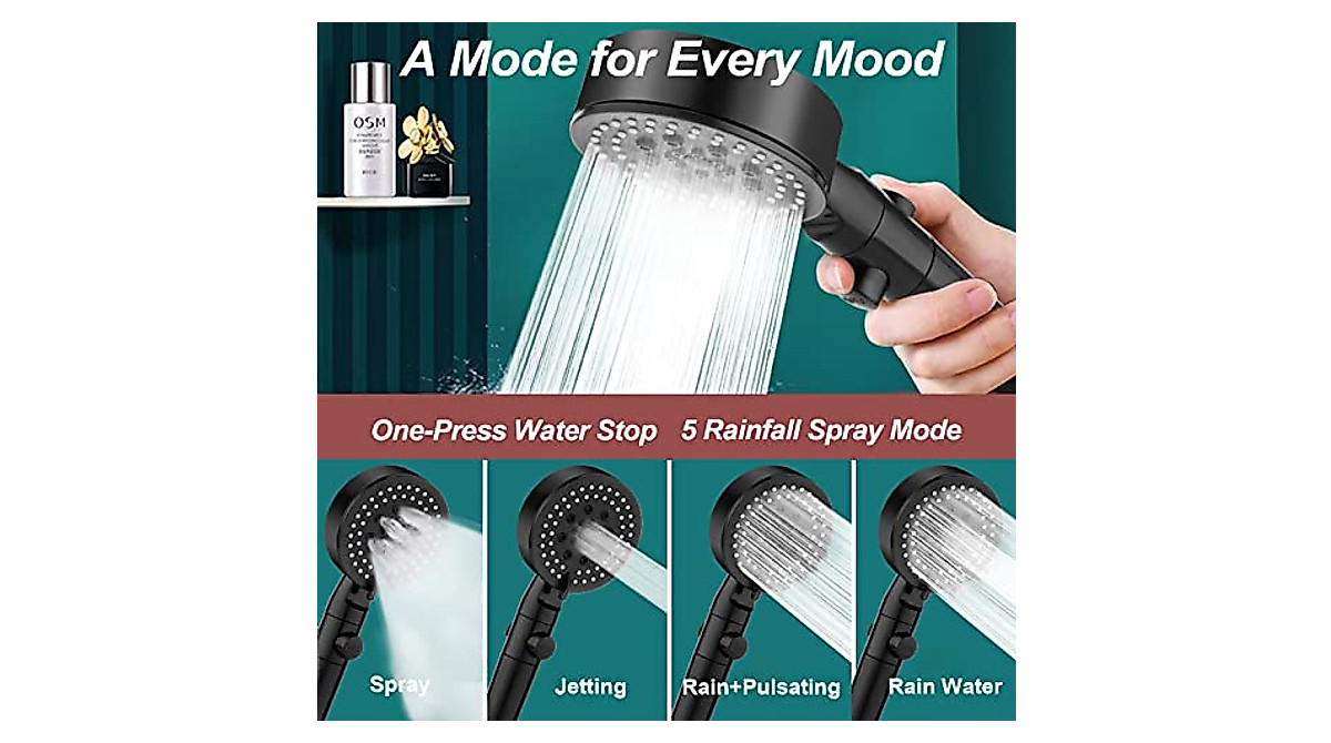 High Pressure Handheld Shower Head with 5 Spray Modes | Easy Install