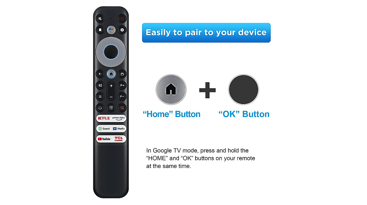 Replacement Google Voice Remote for TCL Android TV - Quick Access Buttons