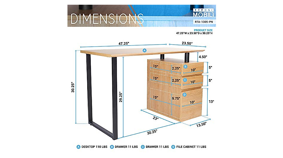 Techni Mobili Pine Computer Desk with Storage Solutions