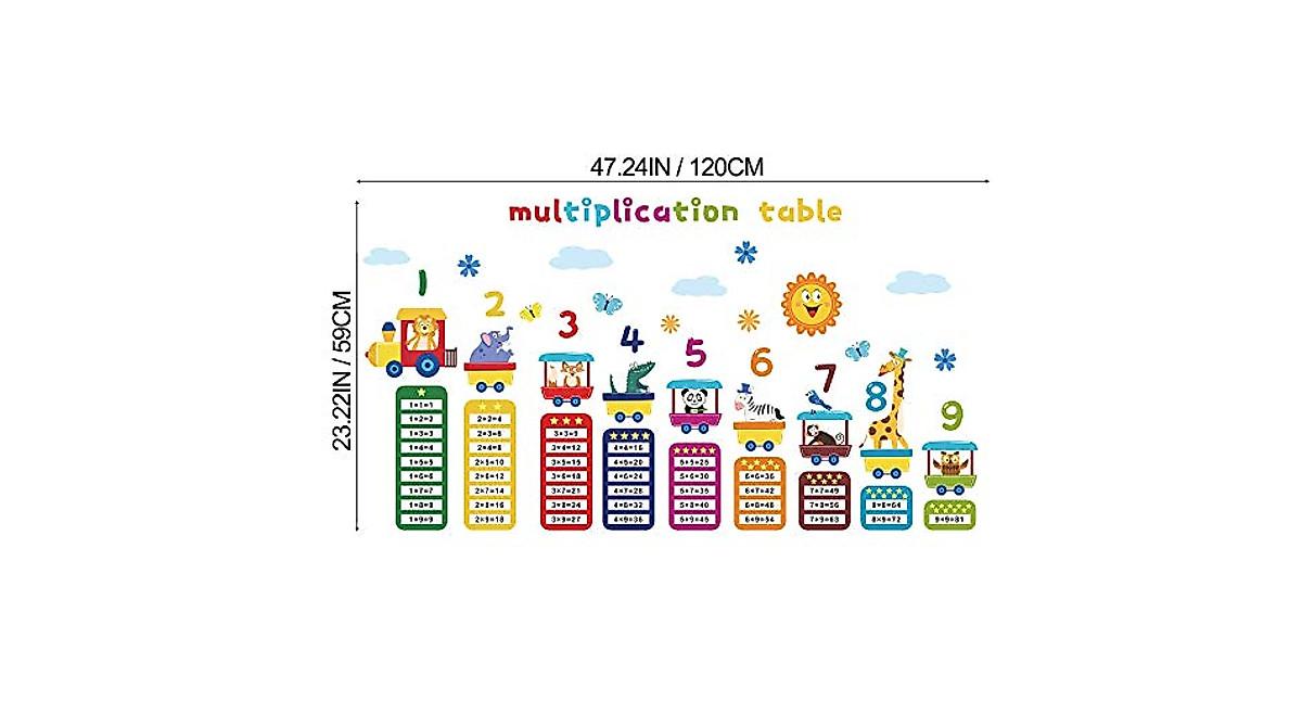 Colorful Animal Multiplication Wall Decals for Kids