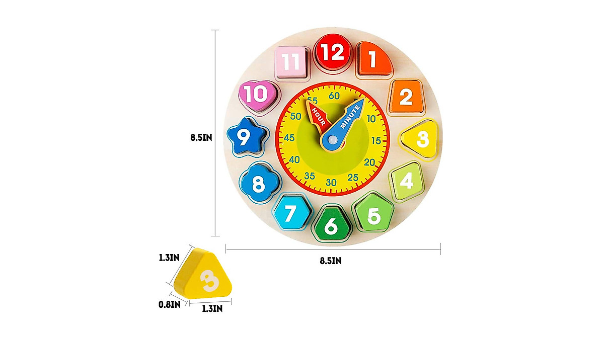 Skrtuan Wooden Shape Color Sorting Clock for Toddlers Learning Time