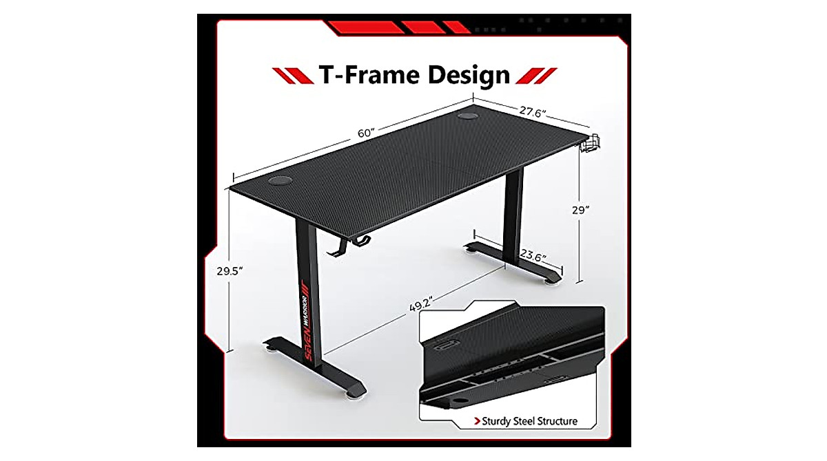 SEVEN WARRIOR Gaming Desk 60 Inch – Spacious & Ergonomic E-Sport Style