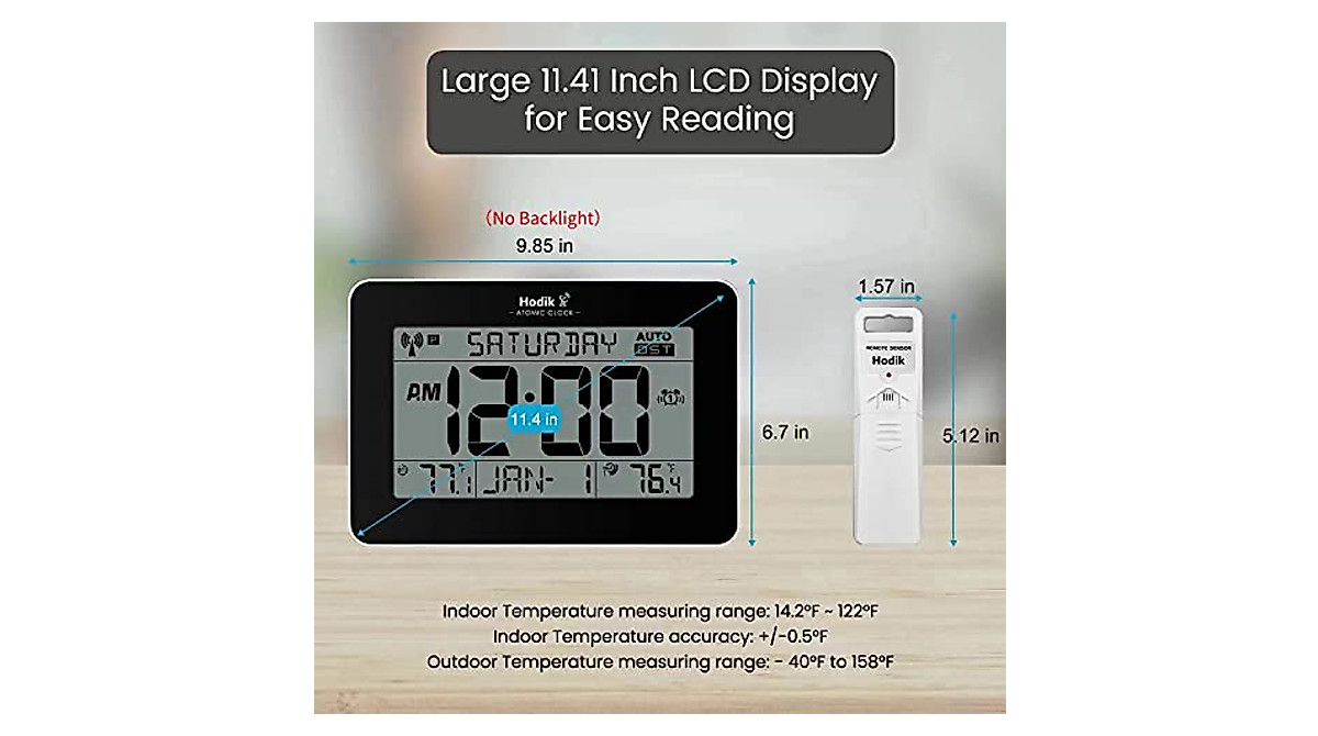 HODIK Atomic Clock with Large LCD Display & Wireless Sensors