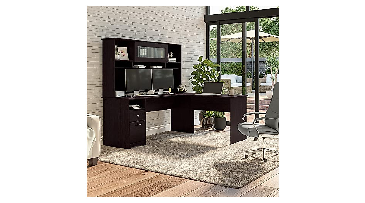 Bush Furniture Cabot L Shaped Desk with Hutch & Drawers