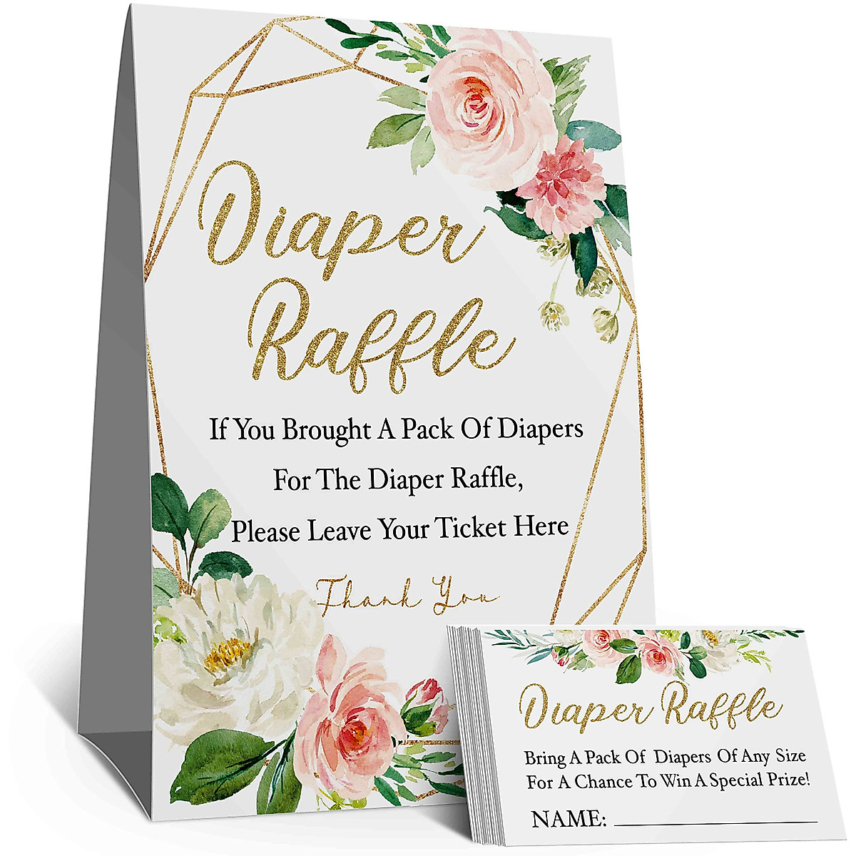 Baby Shower Diaper Raffle Tickets & Sign Kit - Pink Flowers