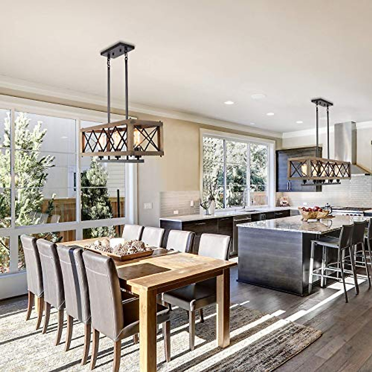 LALUZ Farmhouse Rustic 1-Light Wood Pendant Light For Kitchen Island Dining Room - L7.9" XW7.9 XH10.6