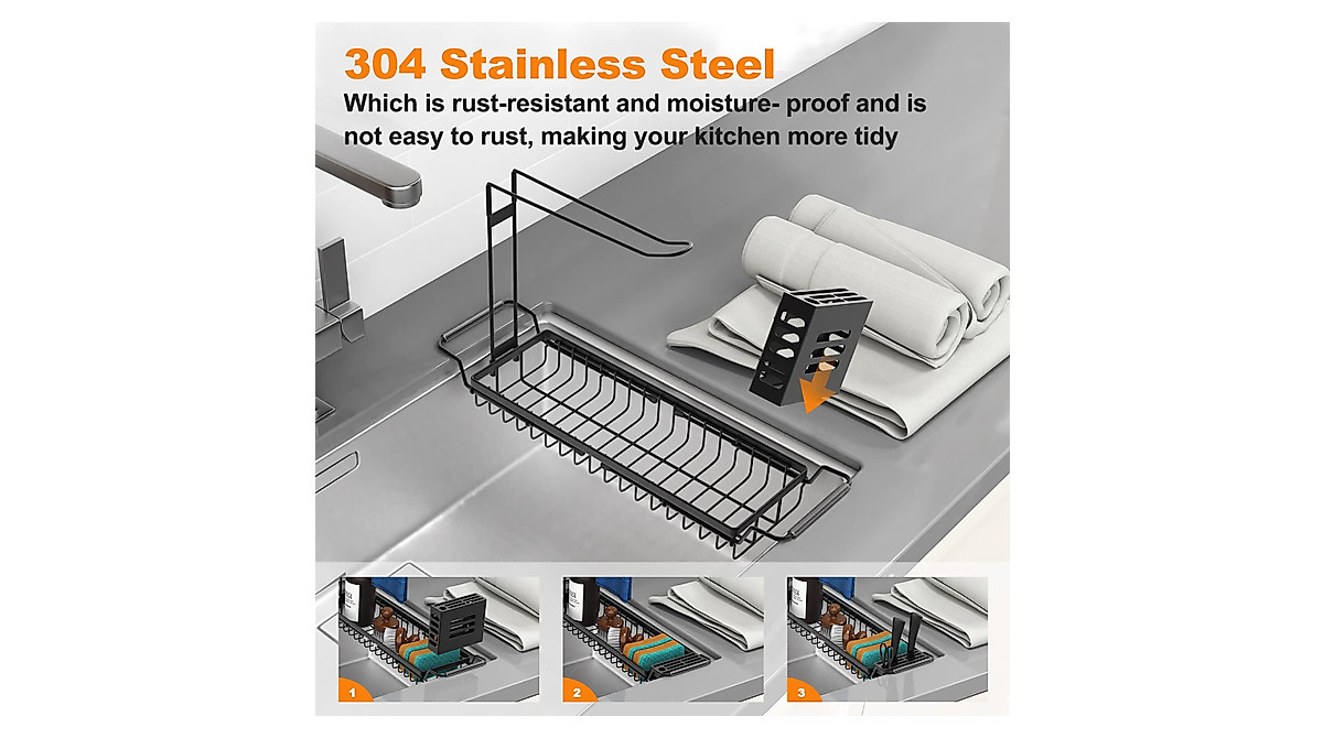 Expandable Kitchen Sink Sponge Holder - Stainless Steel Rack