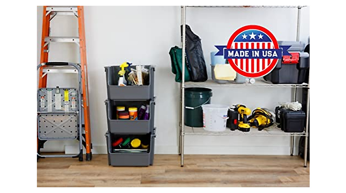 Mighty Tuff Large Stackable Storage Bins - Durable & Space-Saving