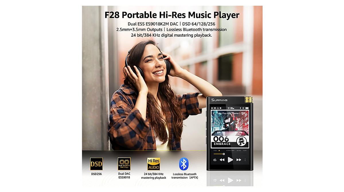 Surfans F28 HiFi Bluetooth MP3 Player | High-Res Lossless Audio