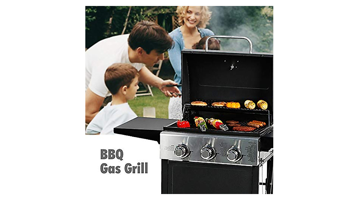 MASTER COOK 3 Burner Gas Grill - Powerful 30,000 BTU BBQ