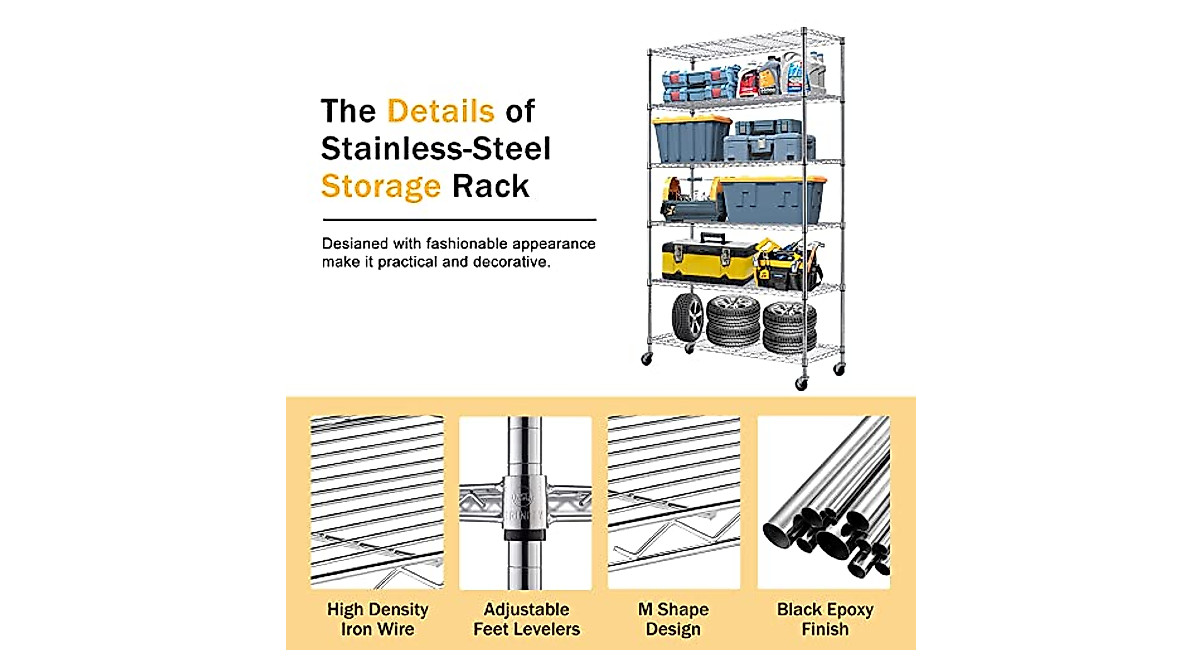 6-Tier Wire Shelving Rack - Heavy Duty Steel Storage Unit with Casters