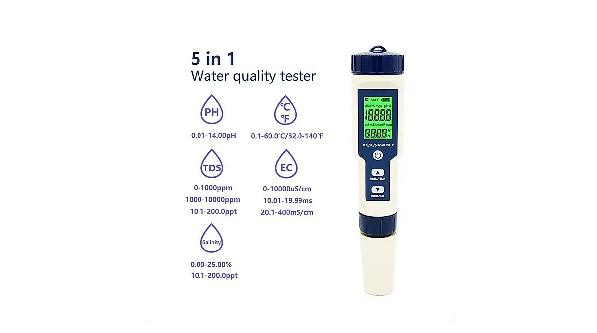High-Precision 5-in-1 Water Tester for Pools, Aquariums & More