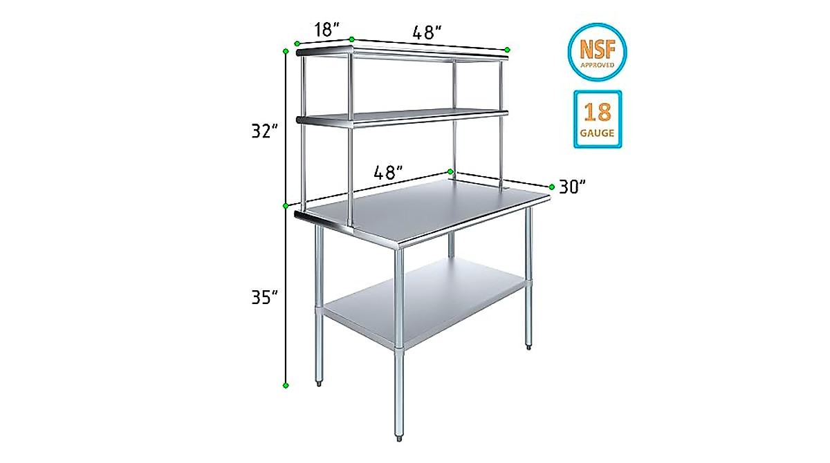 KPS Stainless Steel Work Prep Table with Double Overshelf | NSF Certified