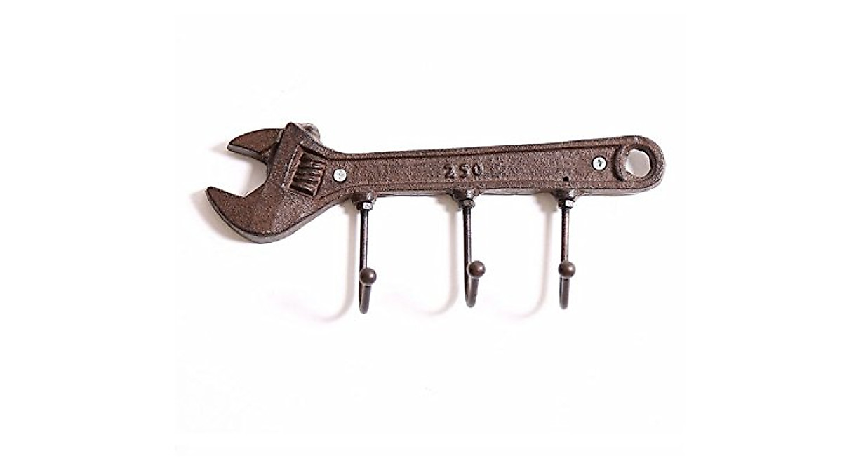 KiaoTime Vintage Wrench Key Rack Holder - Retro Cast Iron Wall Decor
