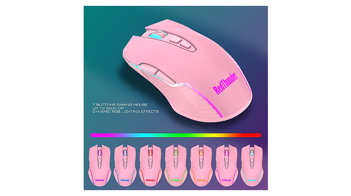 RedThunder K10 Wireless Gaming Keyboard & Mouse Combo Pink