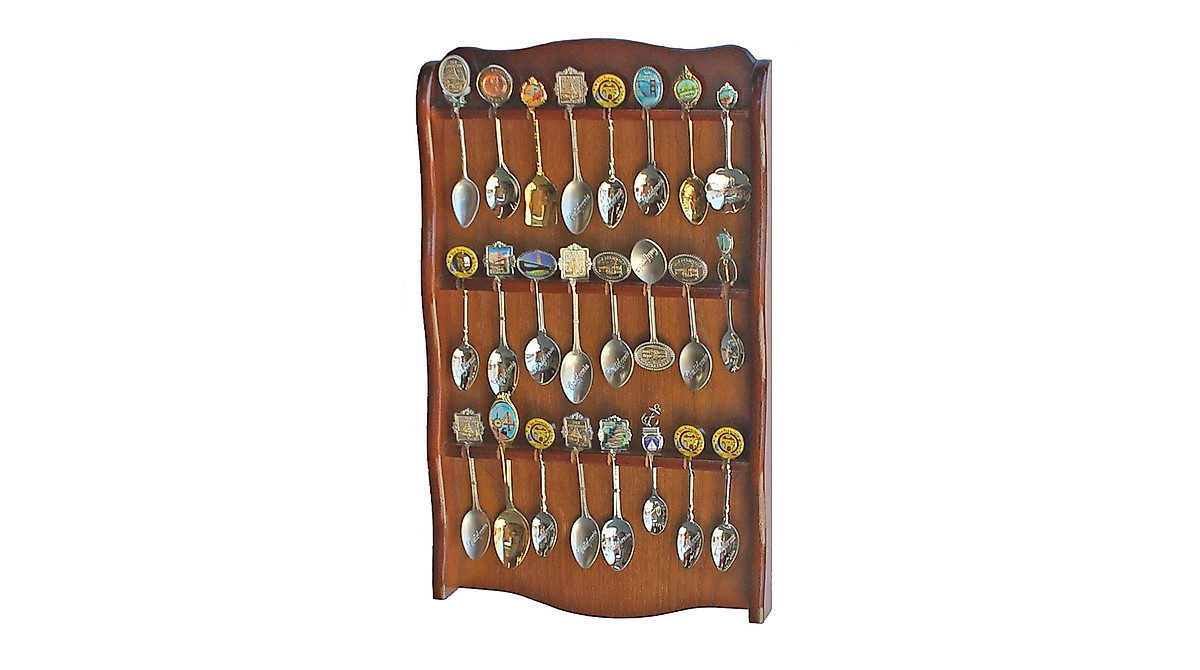 Walnut Spoon Rack Holder for 24 Souvenir Teaspoons