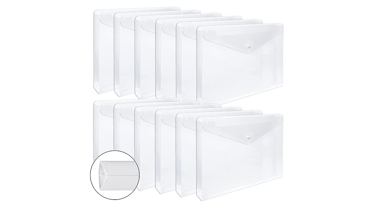 EOOUT 12pcs Clear Plastic Envelopes | Waterproof Expandable File Folders