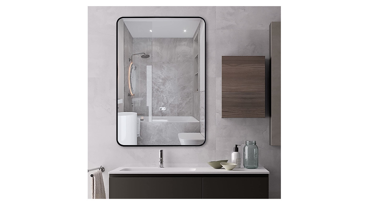 QEQRUG 40x30 Inch Bathroom Wall Mirror with Black Frame - Modern & Durable