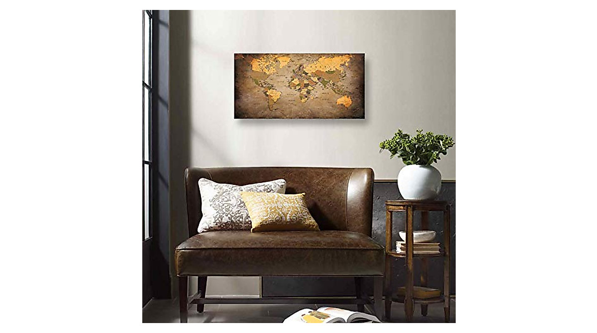 Vintage World Map Canvas Wall Art 20x40 - Ready to Hang Decor