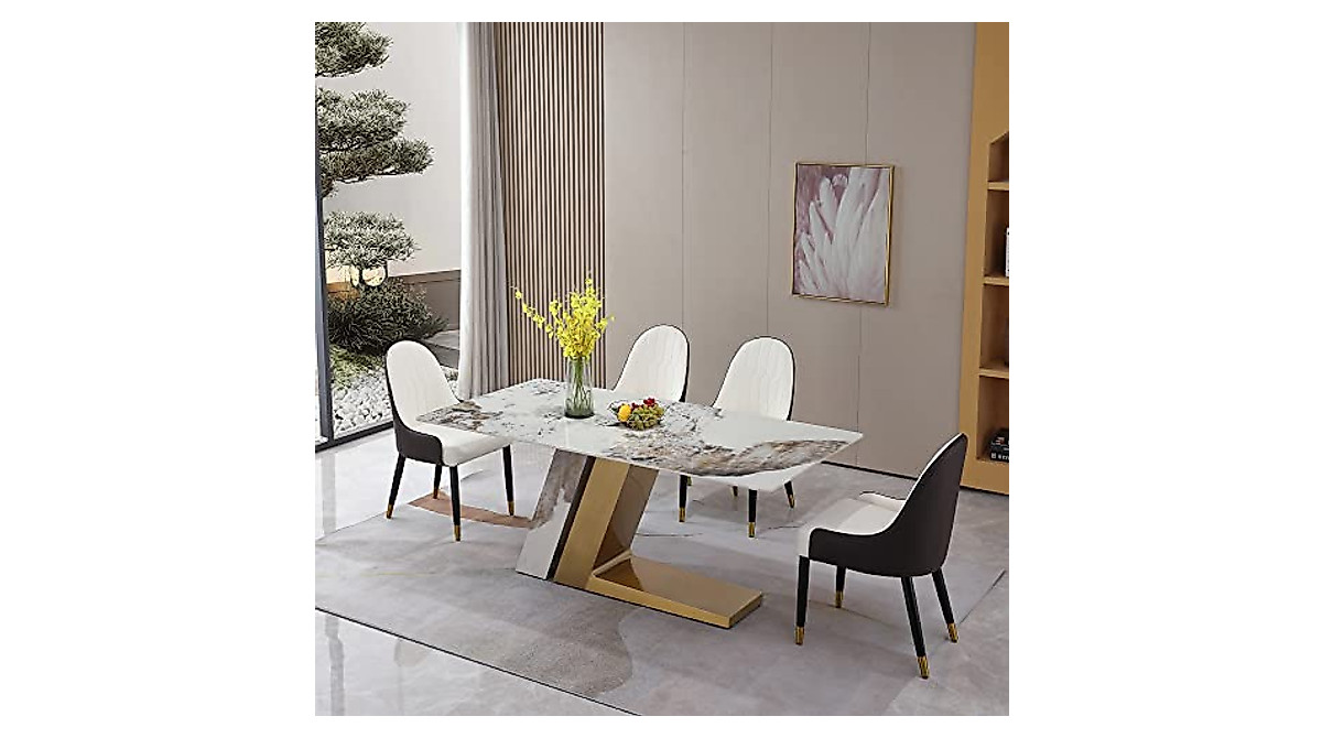 Montary 71” Modern Rectangle Dining Table – Marble & Sintered Stone