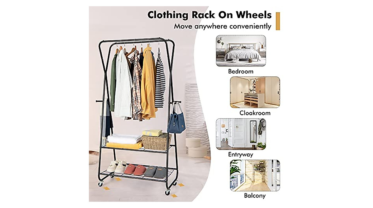 Giantex Black Metal Rolling Garment Rack with Wheels