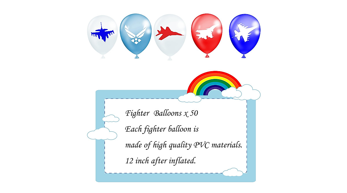 Fighter Jet Balloons - 50 Pack Party Decorations