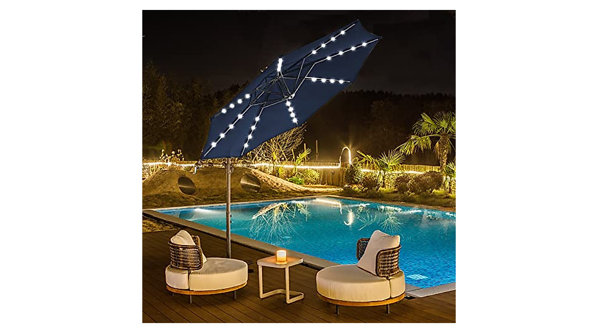 Wikiwiki 10 FT Solar Offset Umbrella with Lights | Eco-Friendly Patio Shade