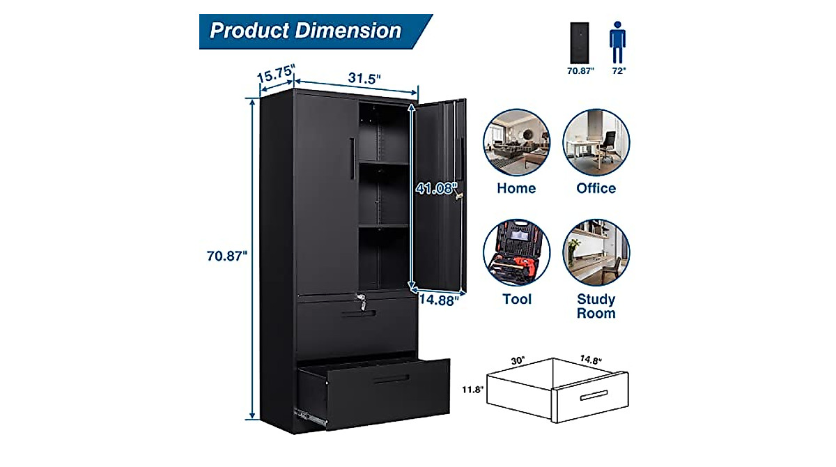 PEUKC 2-Drawer Metal File Cabinet for Secure Office Storage