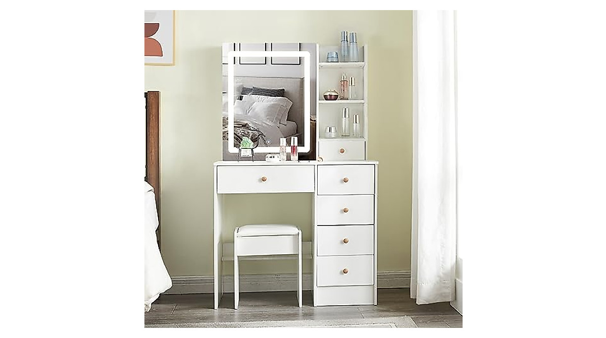 JBLCC Large Vanity Desk with LED Mirror and Storage