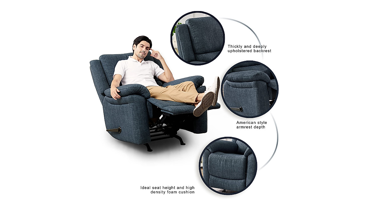 Modern Navy Blue Rocker Recliner - Comfortable & Durable Armchair