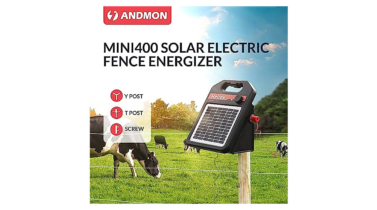 Solar Powered Fence Chargers Andmon S600 PLUS Solar Fence Charger - 30 Mile Electric Fence Energizer For Livestock | Weatherproof Solar Powered Solar Electric Fence