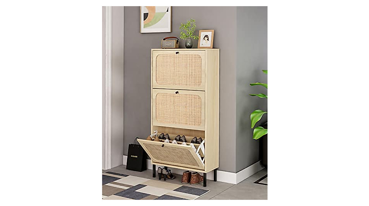 Stylish Rattan Shoe Storage Cabinet - Space Saver Design